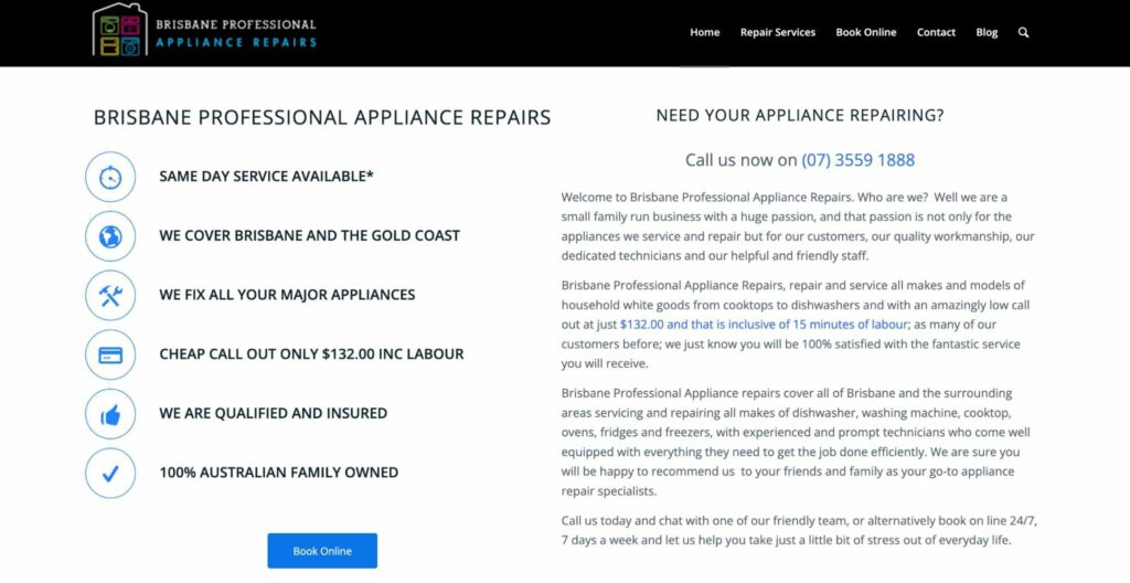 Brisbane Professional Appliance Repairs Homepage