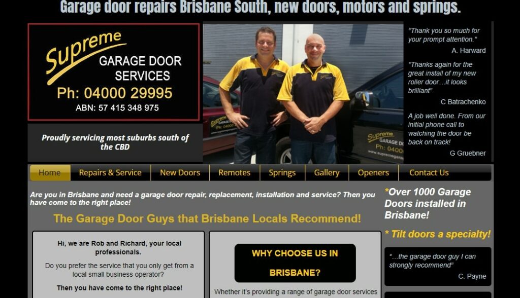 Supreme Garage Door Services Homepage