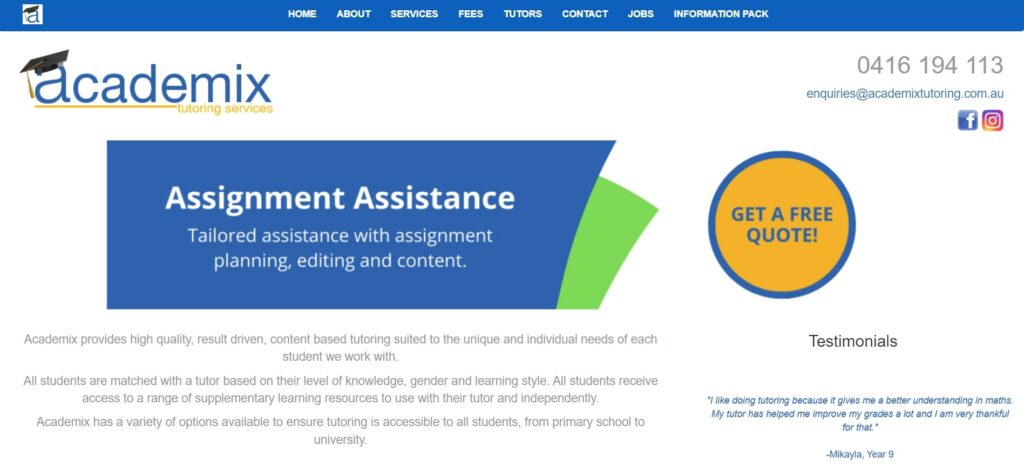 Academix Tutoring Homepage