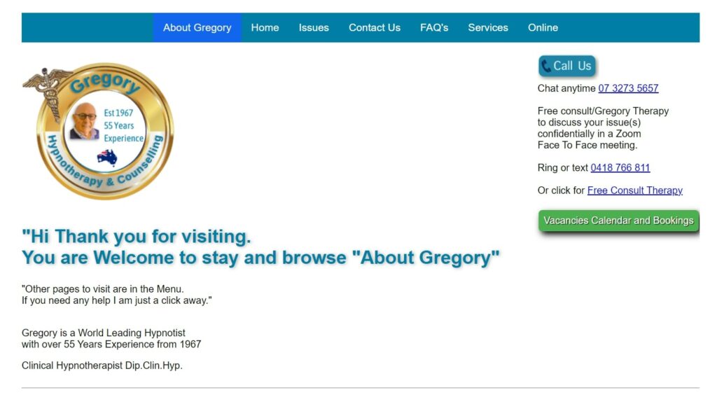Gregory Hypnotherapy and Counseling Brisbane Homepage