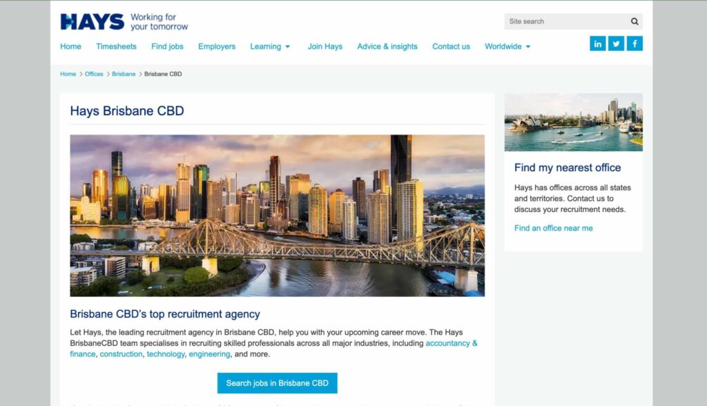 Hays Recruitment Agency's Homepage