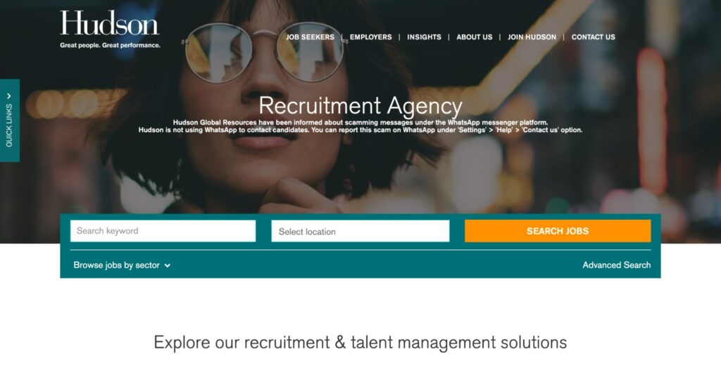 Hudson Recruitment Agency's Homepage