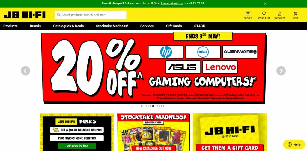 JB Hi-Fi's Homepage