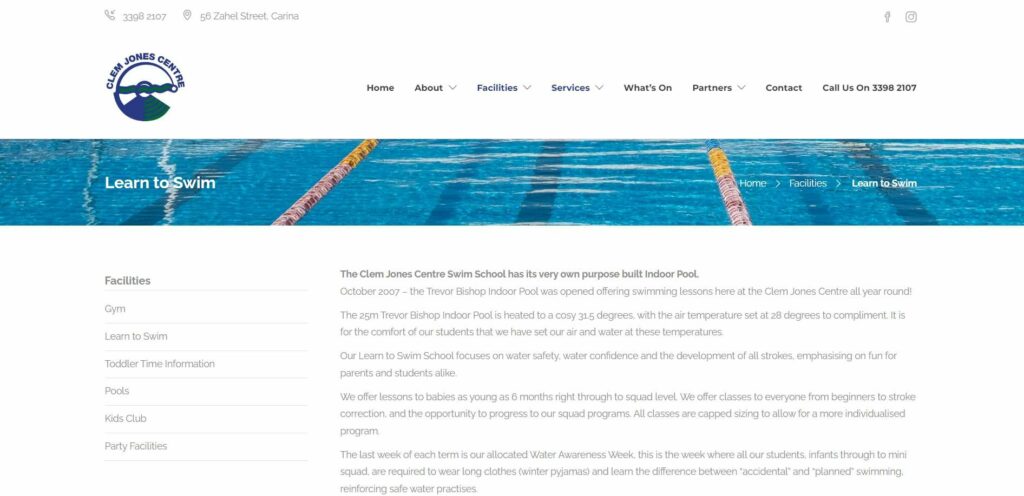 Clem Jones Centre Swim School's Homepage