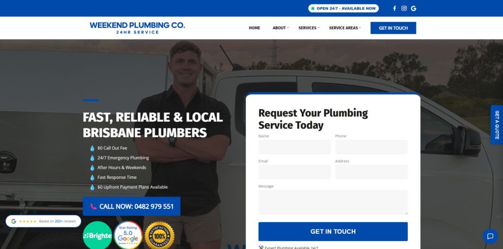 weekend plumbing co homepage